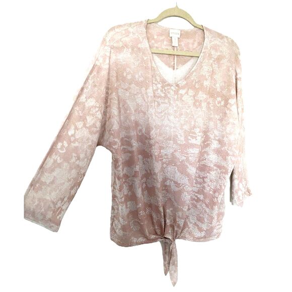 Chicos Tierra Tie Front 3/4 Sleeve Top in Blush Pink Sweater Sz 3 (16-18) XL - Picture 9 of 13